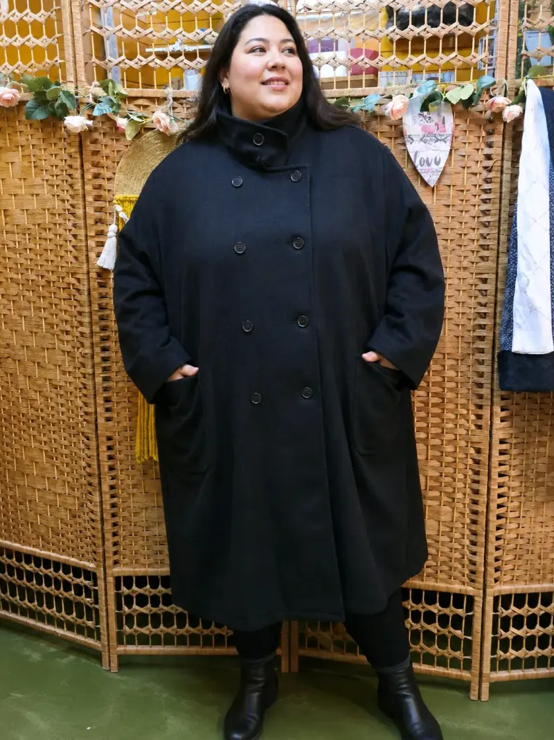 Abrigo negro de invierno paño lana 5Xl