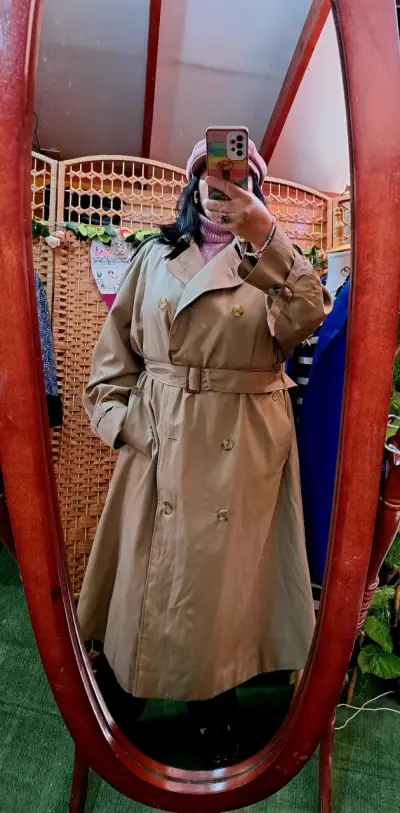 Trench coat beige vintage talla 2XL - miniatura 3