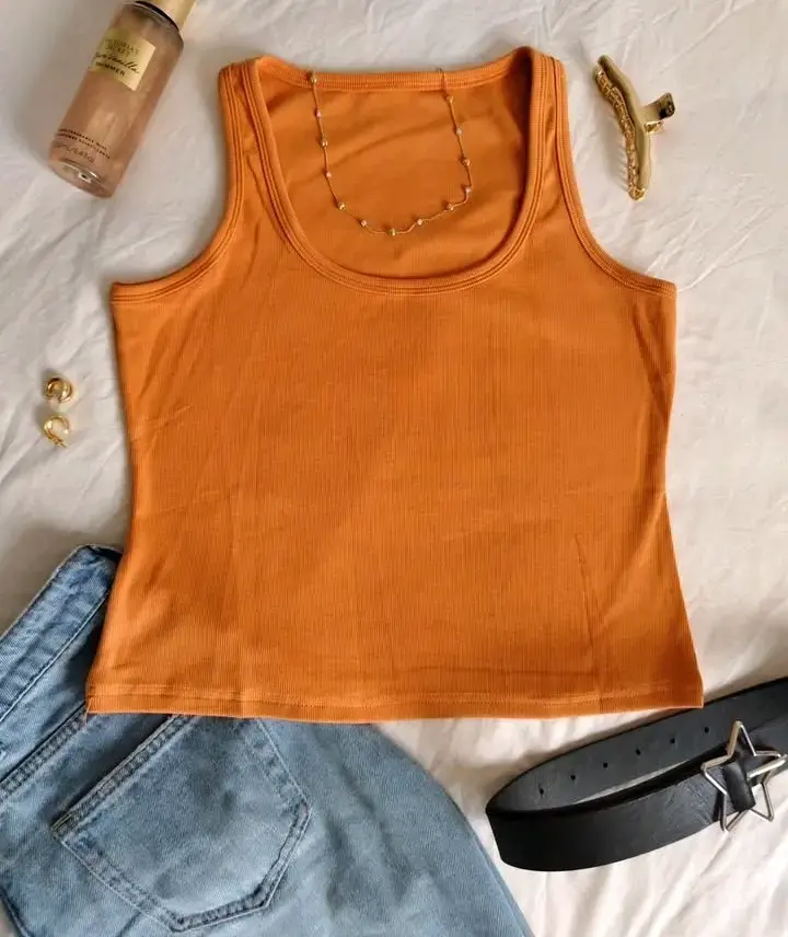 Polera verde, naranja y rosa, sin mangas - 2