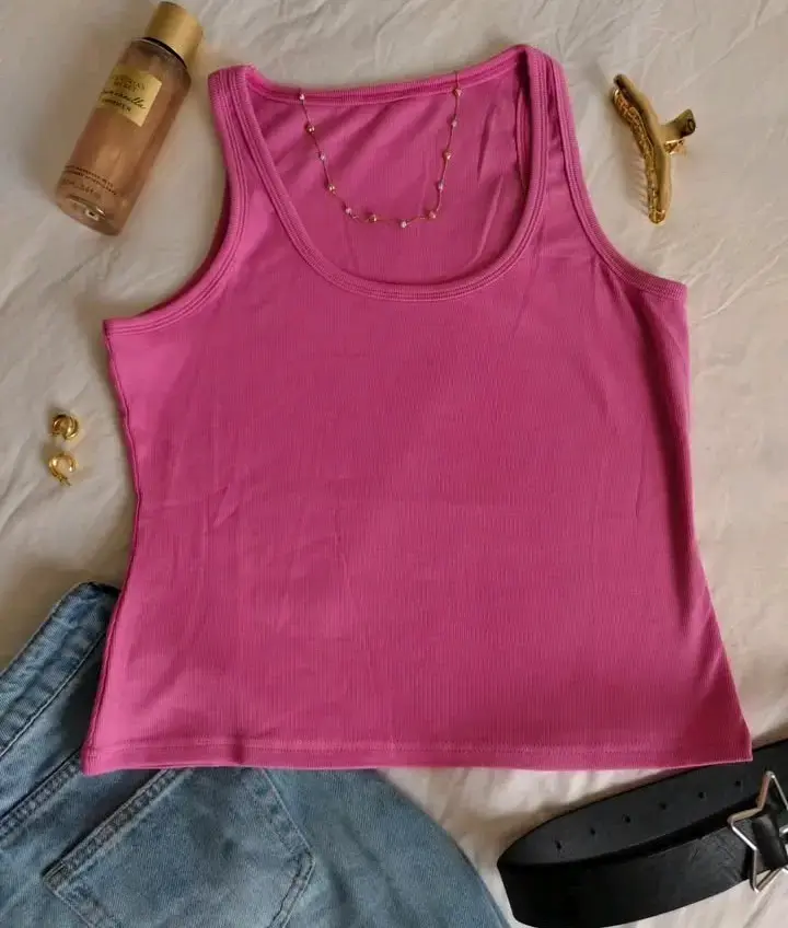 Polera verde, naranja y rosa, sin mangas - 3