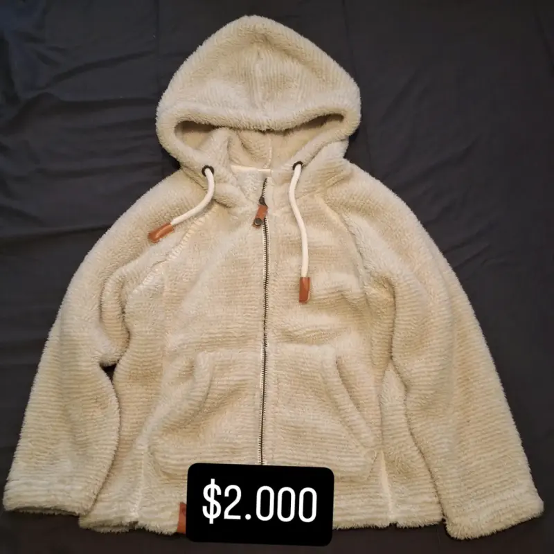 Chaqueta polar beige con capucha - 1