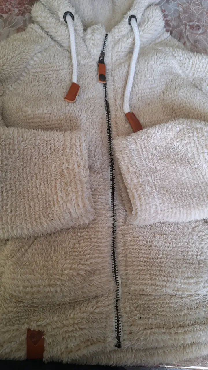 Chaqueta polar beige con capucha - 3