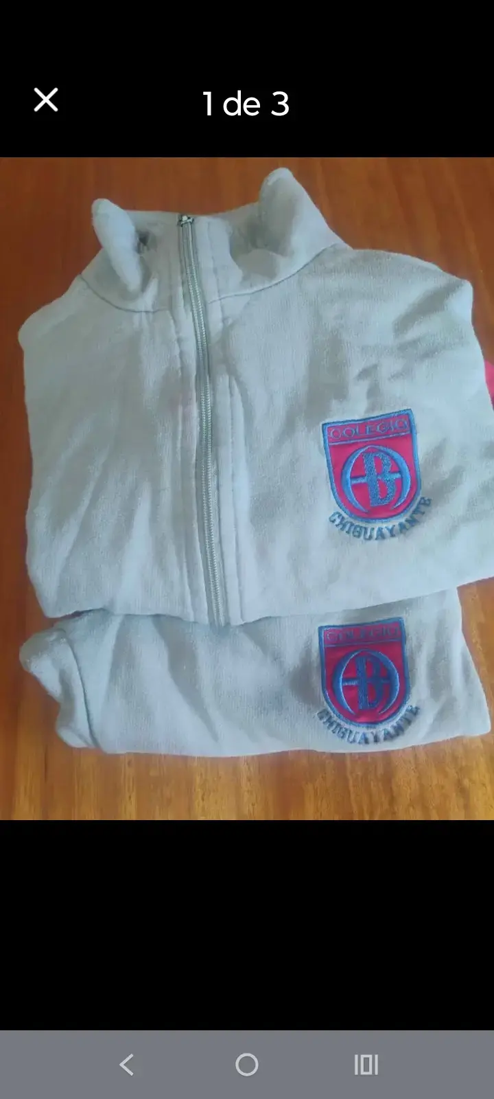 Buzo escolar gris con insignia