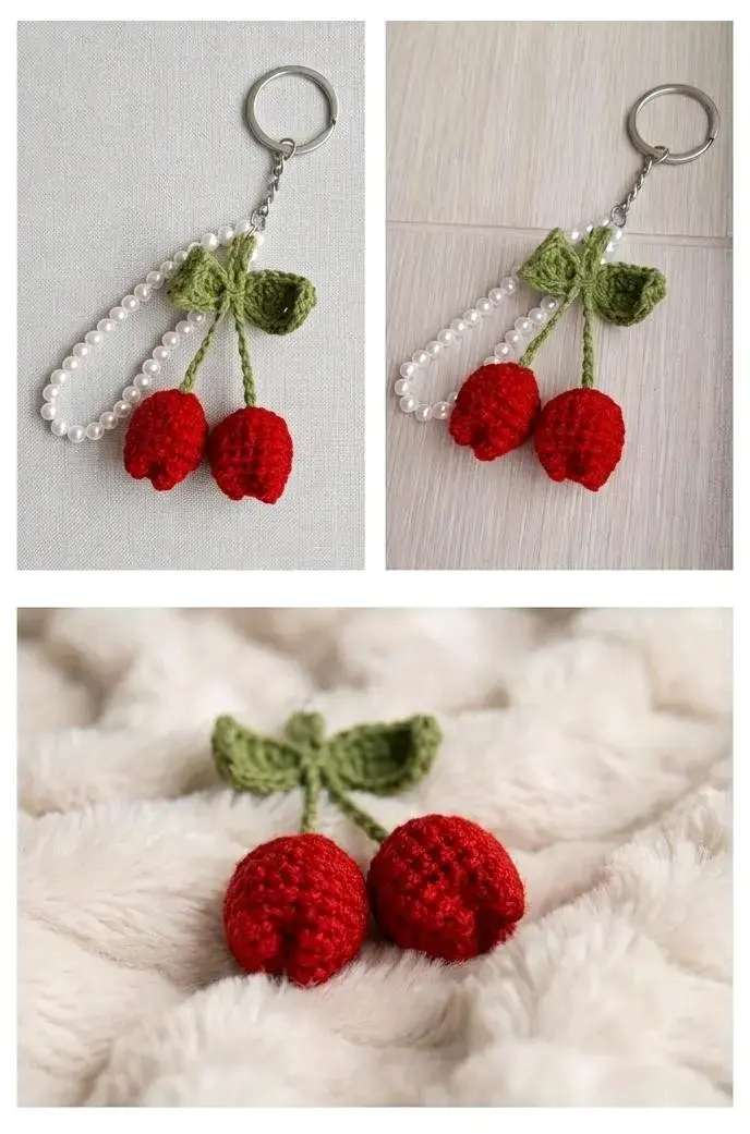 Llavero de tulipanes tejidos a crochet