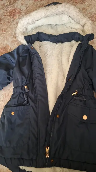 Parka azul con forro de piel - miniatura 1