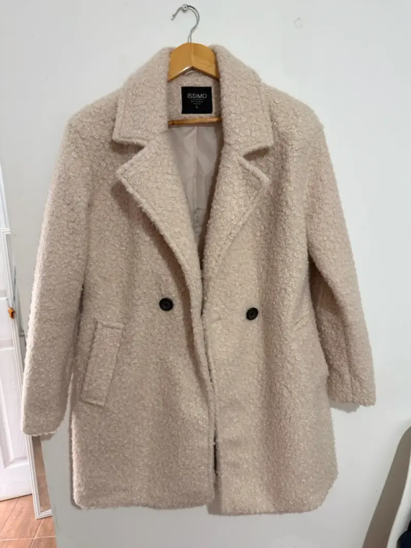 Abrigo lana estilo teddy beige - 1