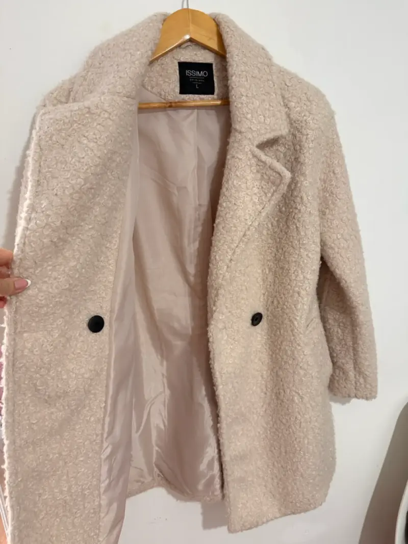 Abrigo lana estilo teddy beige - 2