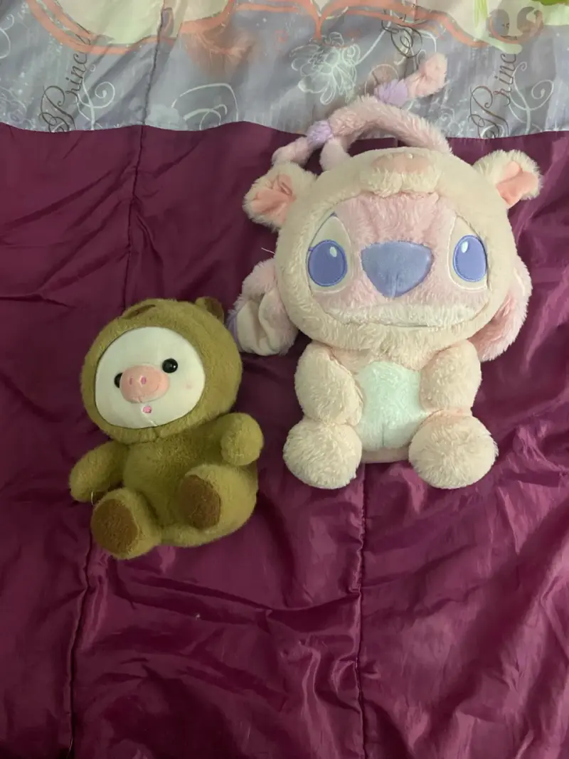 Peluches Miniso rosado y café