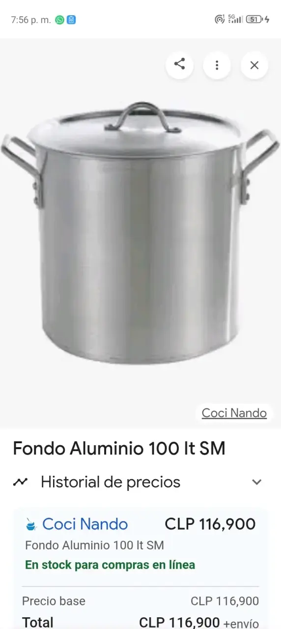 Olla de aluminio 100 litros