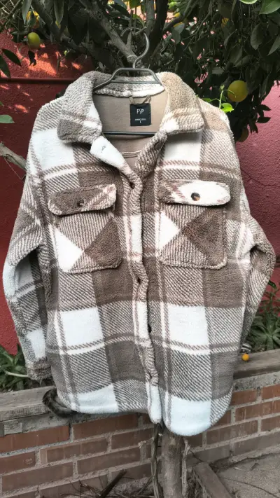 Chaqueta estilo corderito a cuadros mujer - miniatura 5