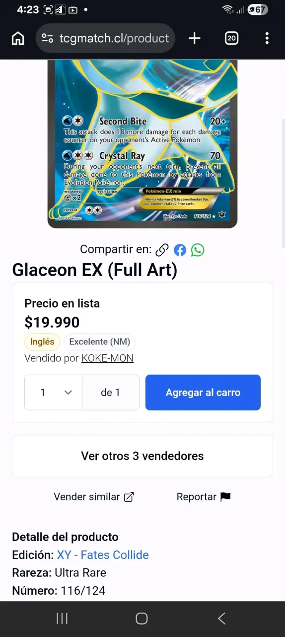 Carta Pokémon Glaceon EX - 5