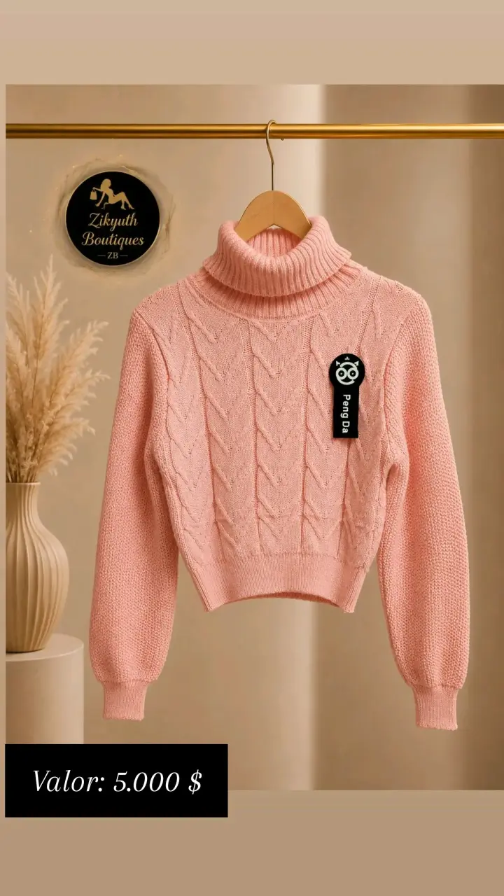 Suéter cuello alto rosado