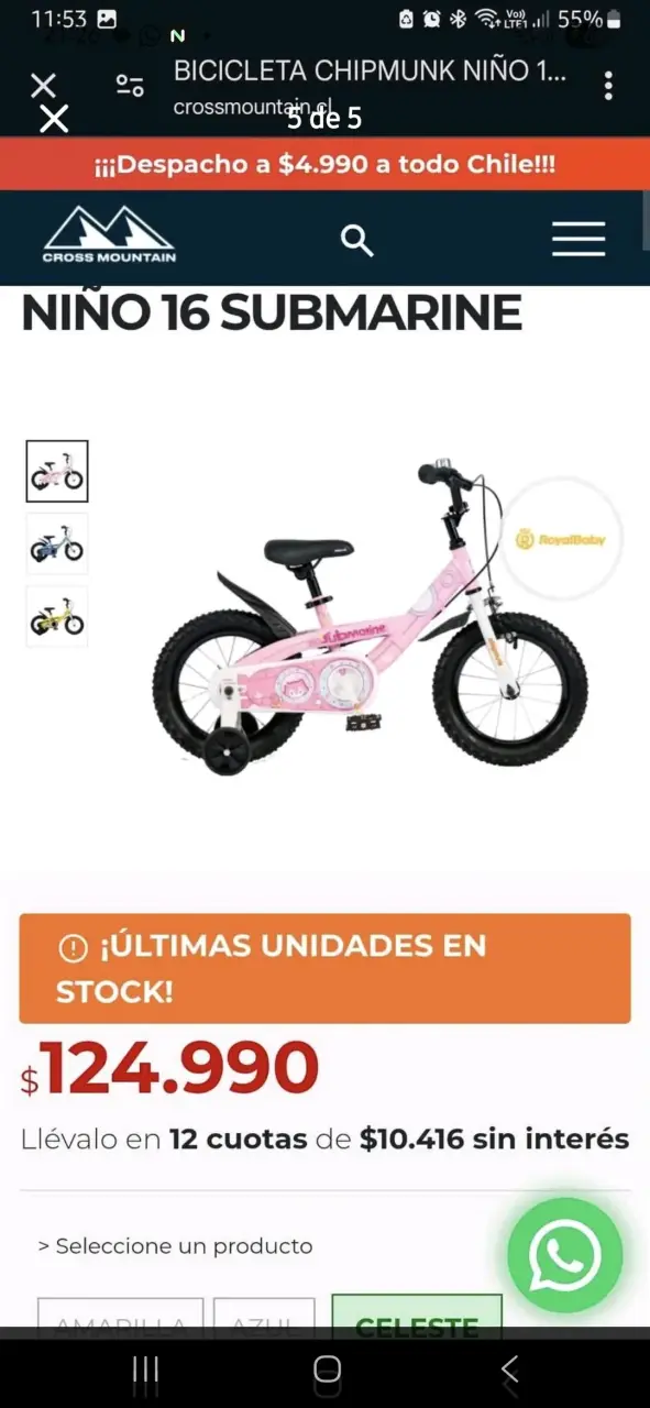 Bicicleta infantil rosada con rueditas - 4