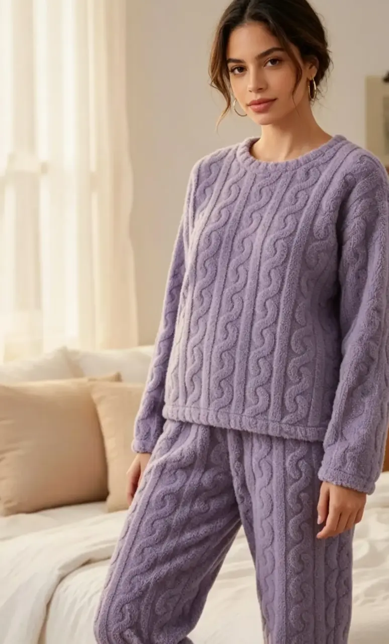 Pijama de felpa morado talla M/L - 3