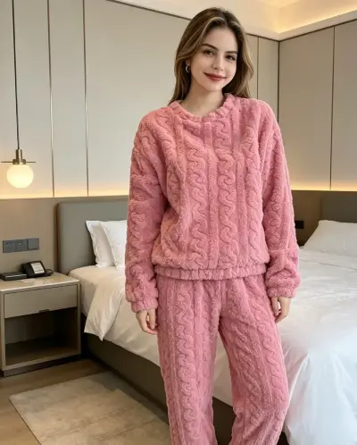 Pijama rosado de felpa talla M/L - miniatura 3