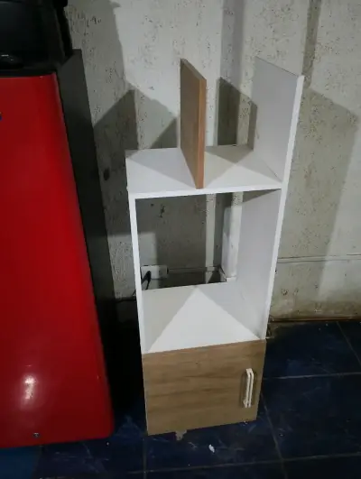 Mueble organizador blanco y madera - miniatura 1