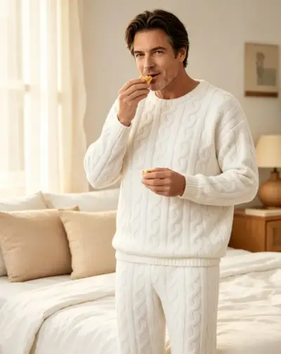 Pijama blanco texturizado para hombre talla M/L - miniatura 2