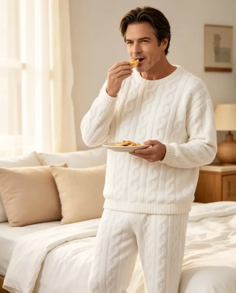 Pijama blanco texturizado para hombre talla M/L - 4