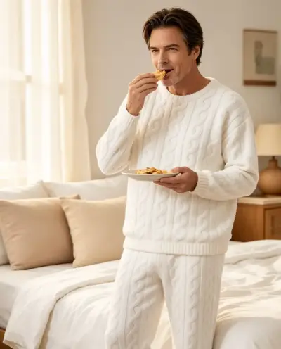 Pijama blanco texturizado para hombre talla M/L - miniatura 4