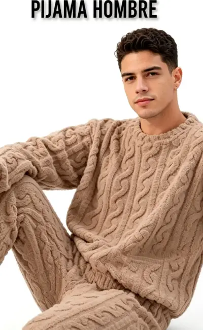 Pijama texturizado hombre café talla M/L - miniatura 1