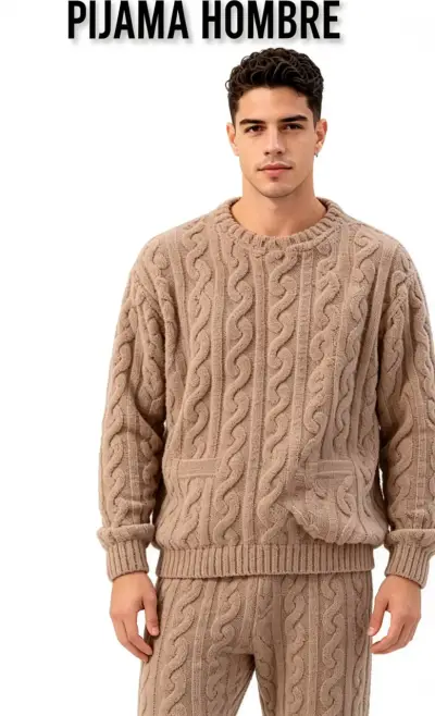 Pijama texturizado hombre café talla M/L - miniatura 2