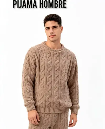 Pijama texturizado hombre café talla M/L - miniatura 3