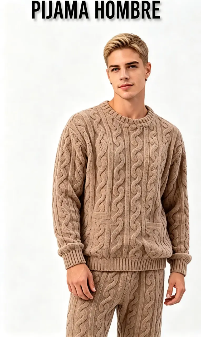 Pijama texturizado hombre café talla M/L - 4