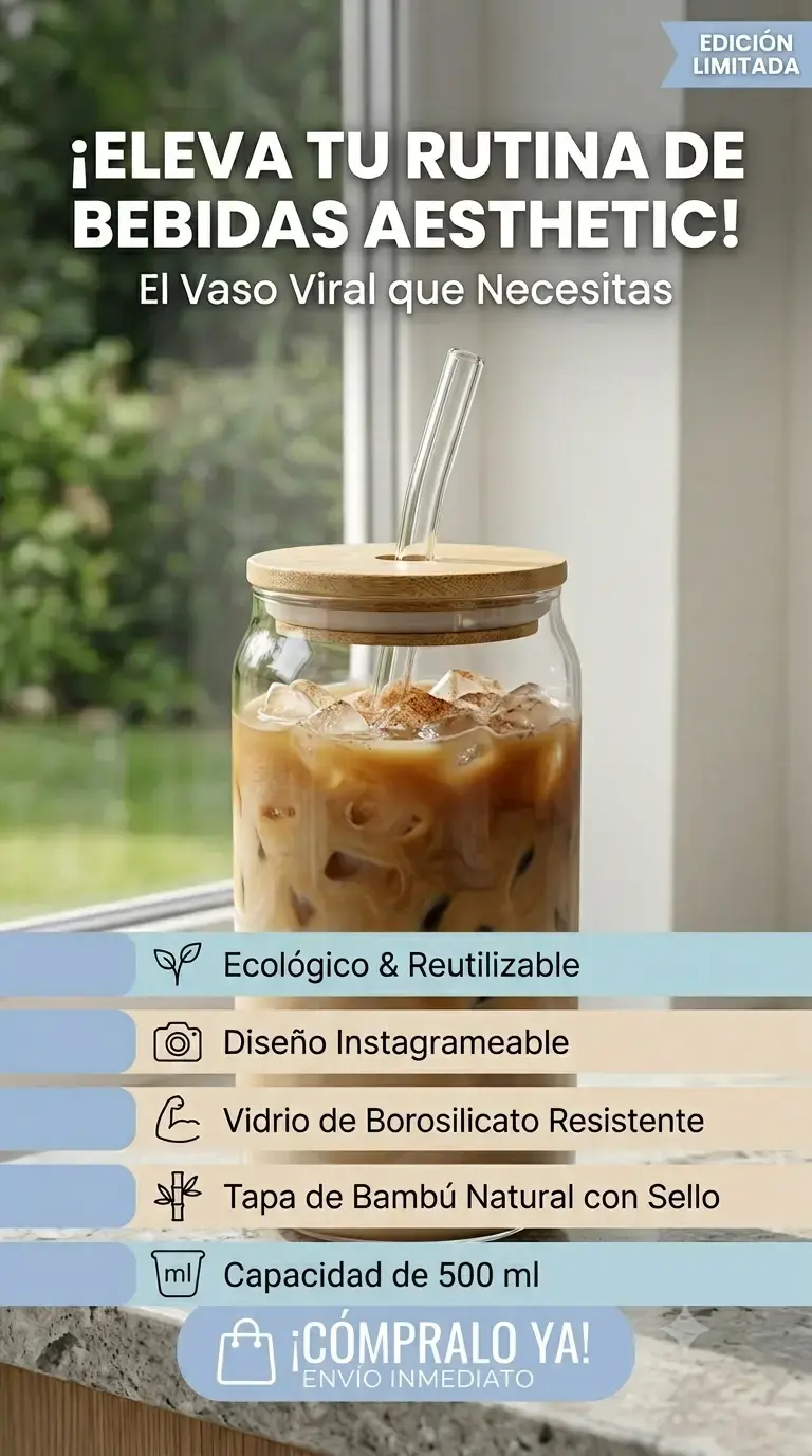 Vaso de vidrio con tapa de bambú