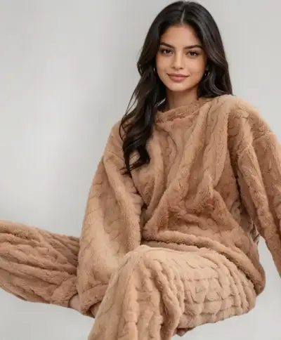 Conjunto de felpa café claro para mujer talla M/L - miniatura 1