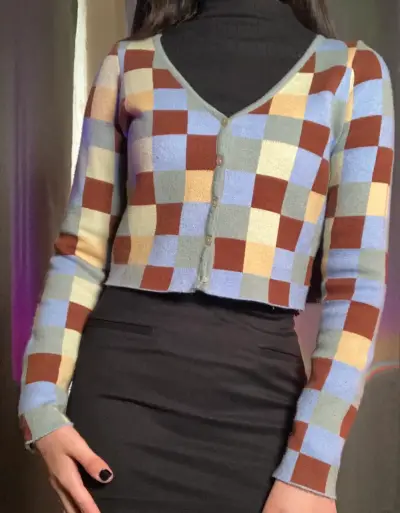 Cardigan crop cuadros multicolor Pacsun - miniatura 1