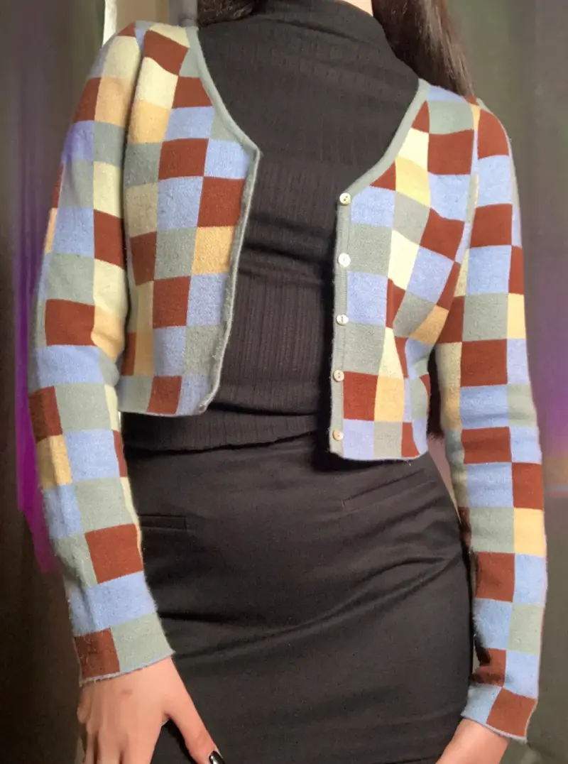 Cardigan crop cuadros multicolor Pacsun - 2