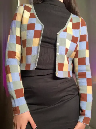 Cardigan crop cuadros multicolor Pacsun - miniatura 2