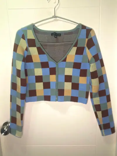 Cardigan crop cuadros multicolor Pacsun - miniatura 3