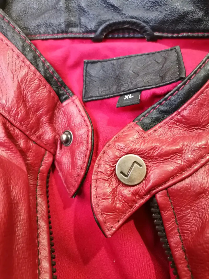 Chaqueta Cuero Racing Vintage Moto XL Roja/Negra - 2