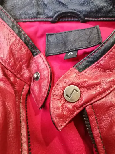 Chaqueta Cuero Racing Vintage Moto XL Roja/Negra - miniatura 2