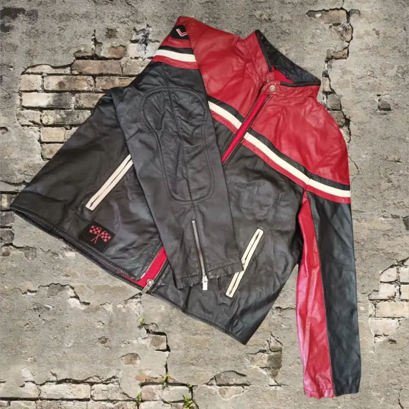 Chaqueta Cuero Racing Vintage Moto XL Roja/Negra - 3