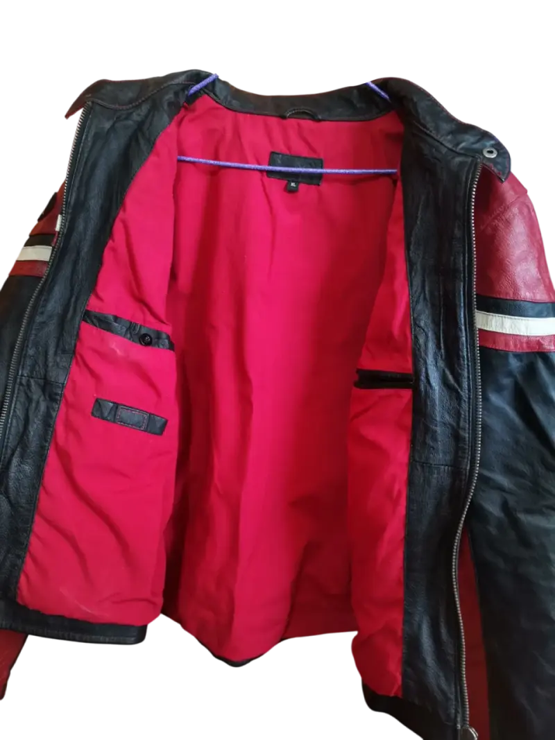 Chaqueta Cuero Racing Vintage Moto XL Roja/Negra - 5