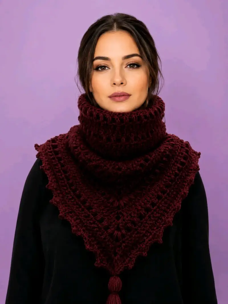 Poncho burdeo tejido a crochet - 1