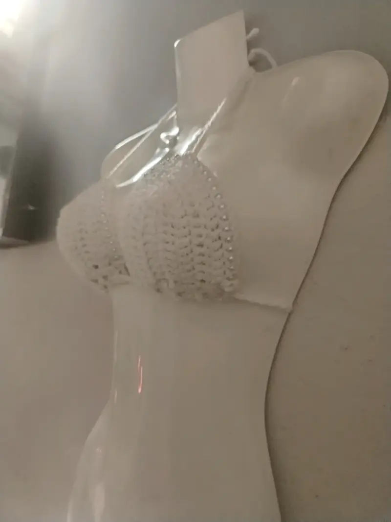 Top crochet blanco con cuentas perlitas - 3
