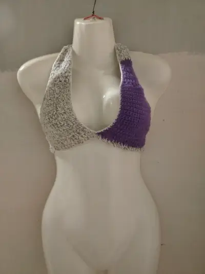 Top tejido bicolor gris y morado - miniatura 1