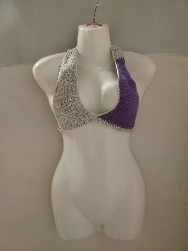 Top tejido bicolor gris y morado - 5