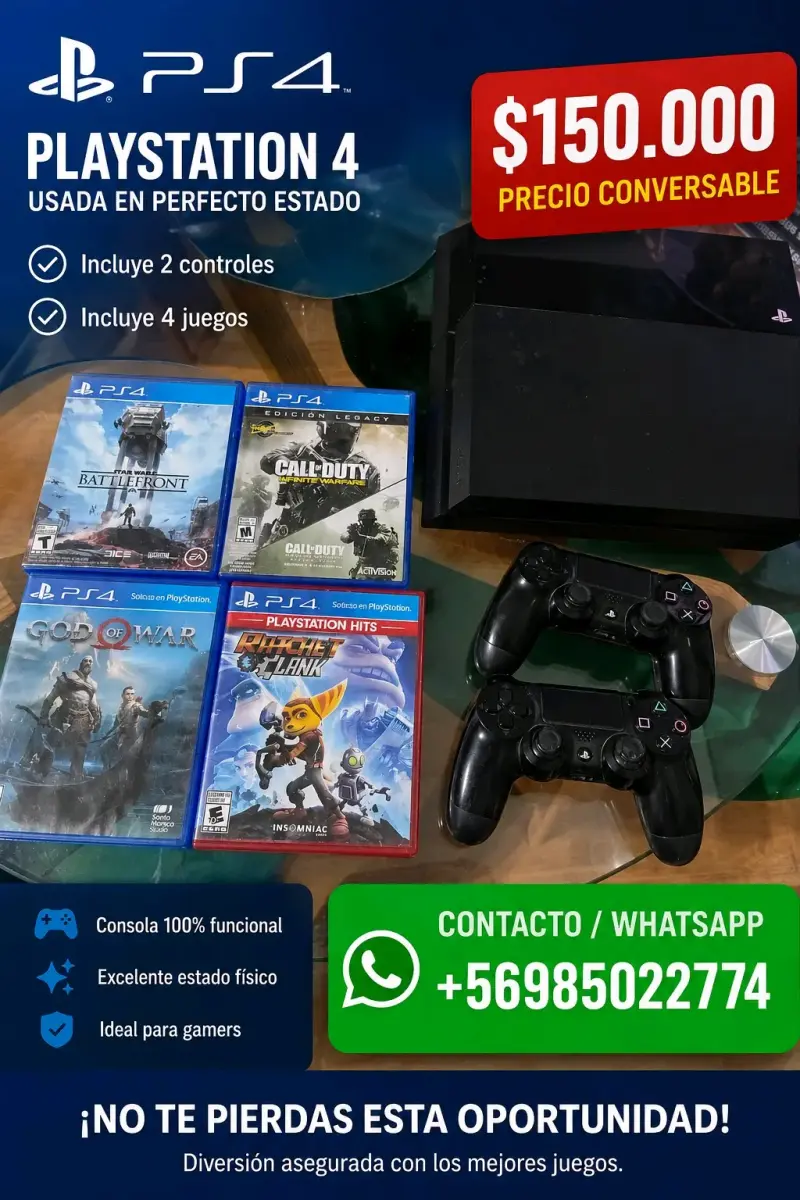 PlayStation 4 con 2 controles y 4 juegos - 1