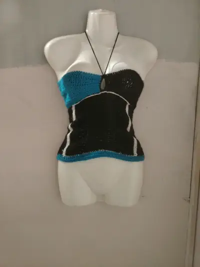 Top tejido azul y negro - miniatura 2