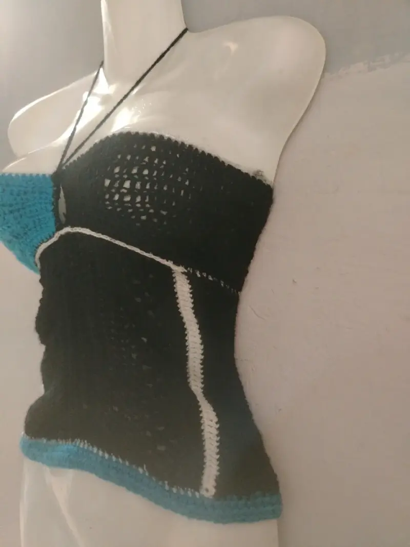 Top tejido azul y negro - 3
