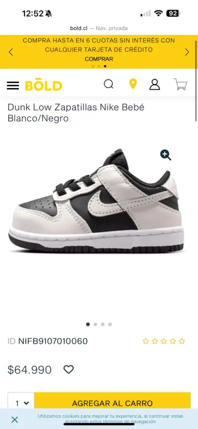 Zapatillas Nike Dunk Low Bebé Blancas/Negras - miniatura 1