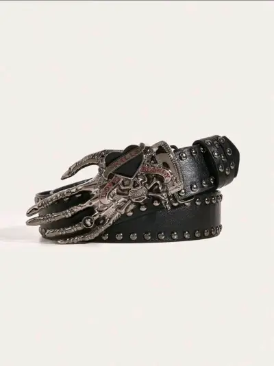 Cinturón negro con hebilla de calavera - miniatura 1