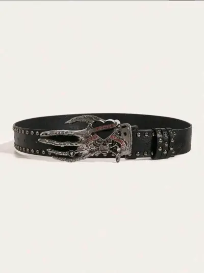 Cinturón negro con hebilla de calavera - miniatura 2