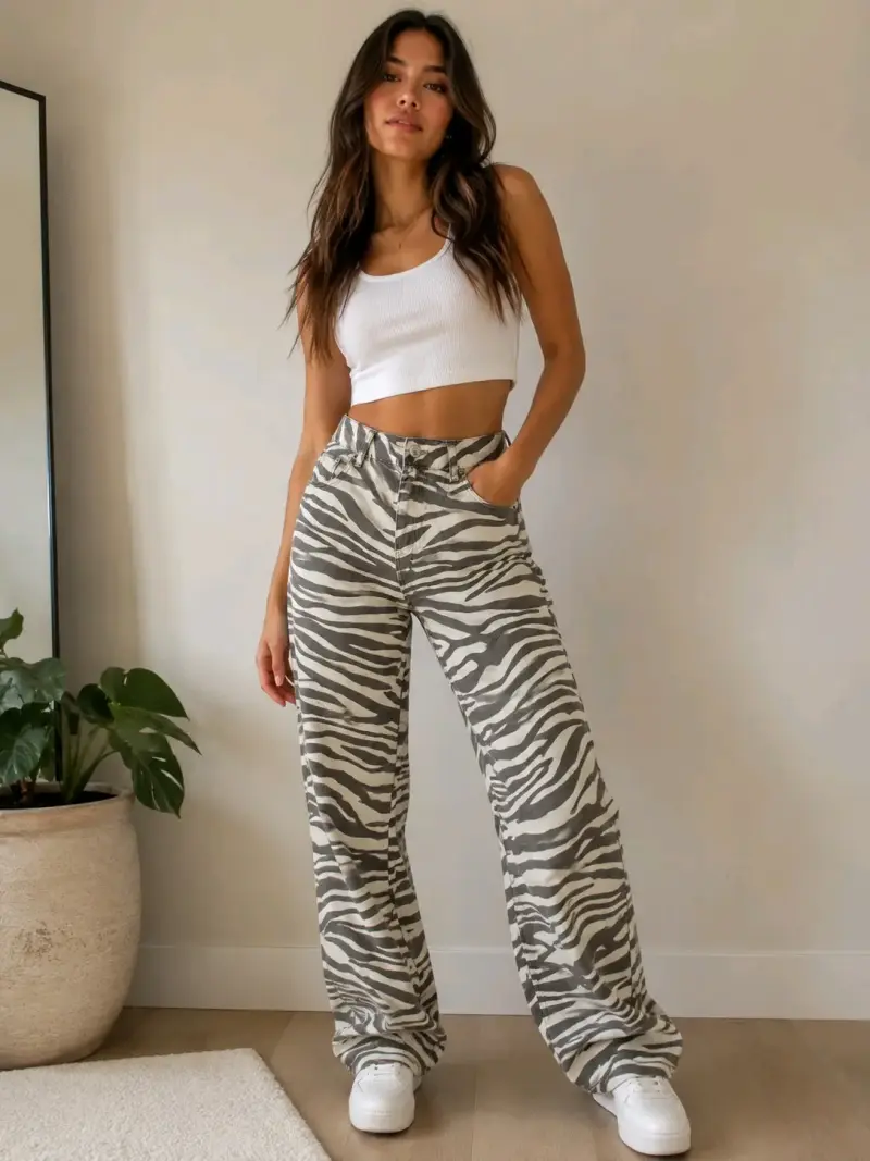 Pantalones anchos animal print