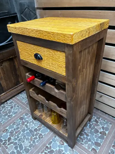 Mesa botellero de madera rústica - miniatura 1