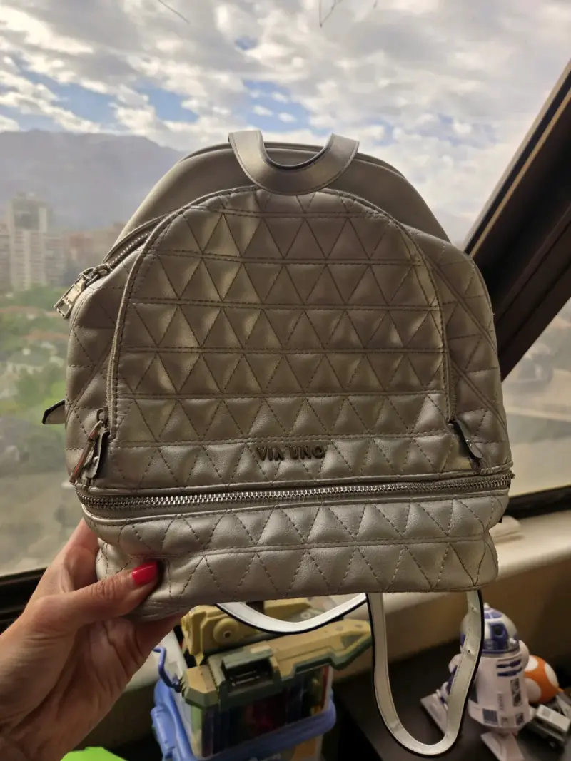 Mochila plateada acolchada